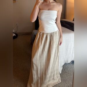 Classic Cream Gathered Waist Maxi Dress